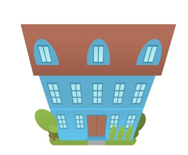 Şehir merkezli tek kişilik aile evinin olduğu karikatür sahnesi çocuklar için izole edilmiş.