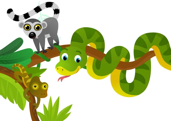 Cartoon Scene Jungle Animals Being Together Frame Illustration Kids — Stock Photo, Image