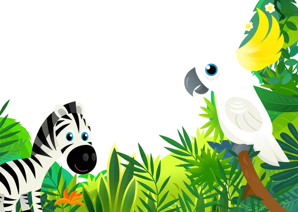 Cena Dos Desenhos Animados Com Selva Animais Sendo Juntos Como — Fotografia de Stock