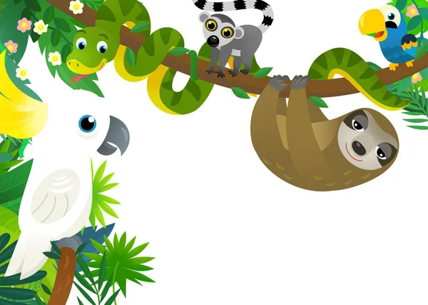 Cartoon Scene Jungle Animals Being Together Frame Illustration Kids — Stock Photo, Image