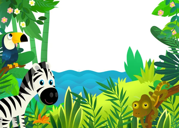 Scena Kreskówki Dżungli Zwierząt Jest Razem Jako Ilustracja Ramki Dla — Zdjęcie stockowe