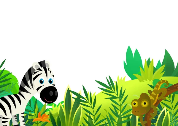 Cena Dos Desenhos Animados Com Selva Animais Sendo Juntos Como — Fotografia de Stock