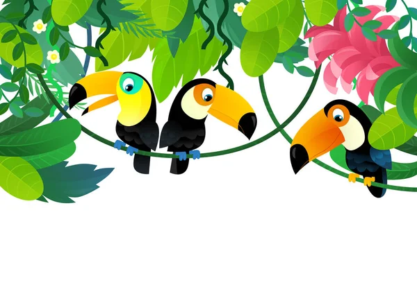 Zeichentrickszene Mit Dschungel Und Tieren Als Rahmenillustration Für Kinder — Stockfoto