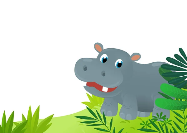 Scène Dessin Animé Avec Jungle Des Animaux Comme Hippopotame Étant — Photo