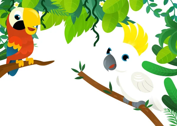 Cartoon Scene Jungle Animals Parrot Bird Being Together Frame Illustration — Stock Photo, Image