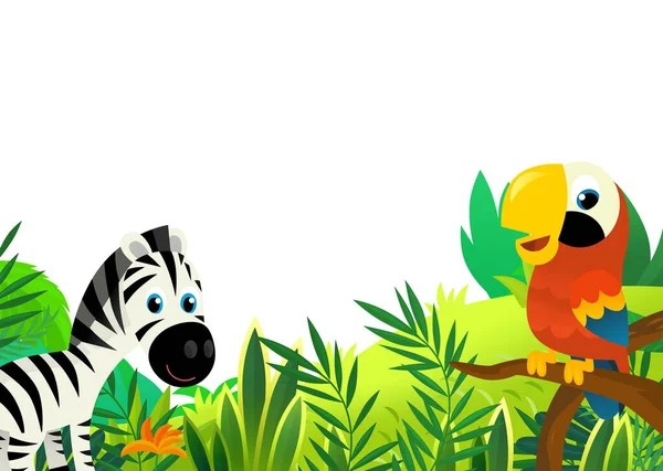 Cartoon Scene Met Jungle Dieren Papegaai Vogel Samen Als Kader — Stockfoto