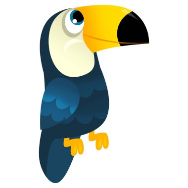 Çizgi film hayvanı mutlu tropikal kuş tukanları çocuklar için beyaz arkaplan çizimi