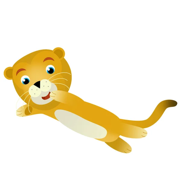 在白色背景下与快乐的猫狮母狮的卡通场景 为孩子们提供的狩猎图解 — 图库照片