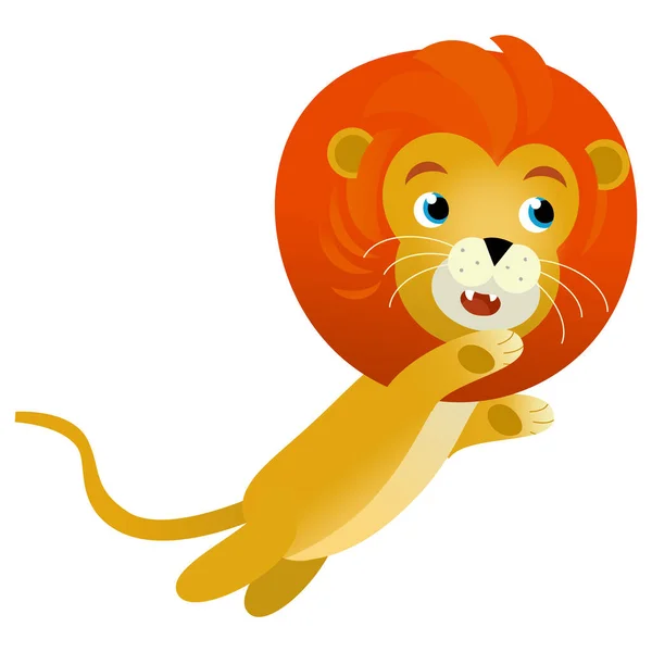 cartoon scene with happy cat lion on white background - safari illustration for kids
