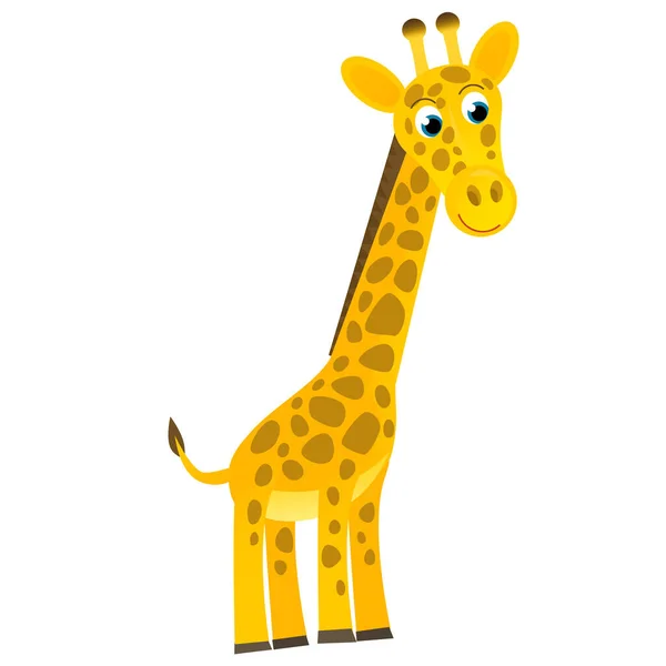 在白色背景图上为孩子们提供快乐的热带动物长颈鹿的卡通片 — 图库照片
