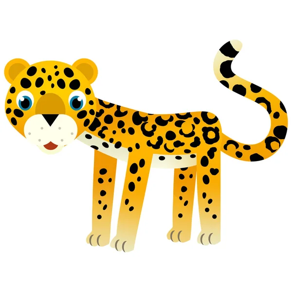 Mutlu Tropikal Kedi Jaguarlı Çizgi Film Sahnesi Çocuklar Için Beyaz — Stok fotoğraf