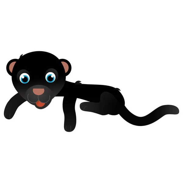 白い背景に幸せな熱帯猫ブラックプーマと漫画のシーン 子供のためのイラスト — ストック写真