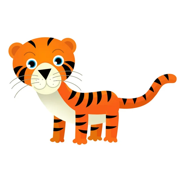 Cartoon Szene Mit Glücklichen Tropischen Katze Tiger Auf Weißem Hintergrund — Stockfoto