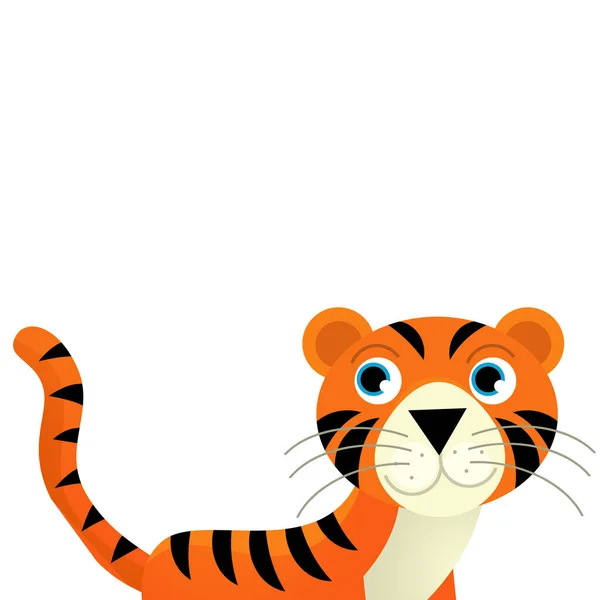 Escena Dibujos Animados Con Tigre Gato Tropical Feliz Sobre Fondo —  Fotos de Stock