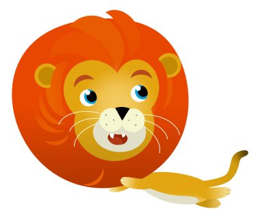 Beyaz arka planda mutlu kedi aslanlı çizgi film sahnesi - çocuk için safari illüstrasyonu