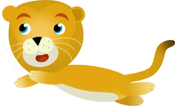 在白色背景下与快乐的猫狮母狮的卡通场景 为孩子们提供的狩猎图解 — 图库照片