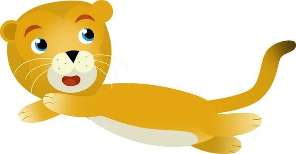 Tecknad Scen Med Glad Katt Lejon Lejoninna Vit Bakgrund Safari — Stockfoto