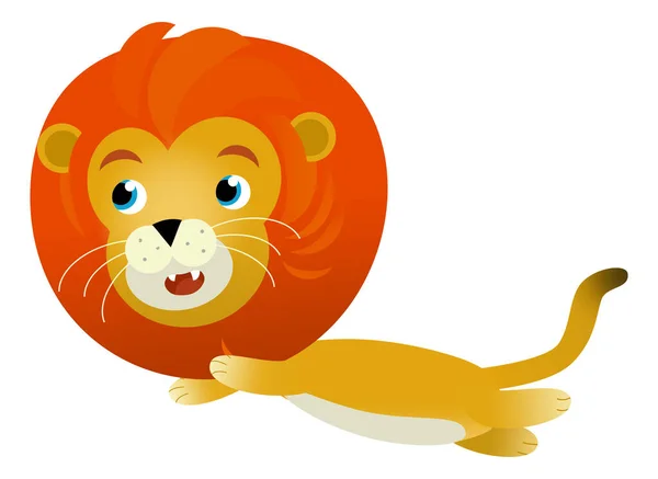 cartoon scene with happy cat lion on white background - safari illustration for kid