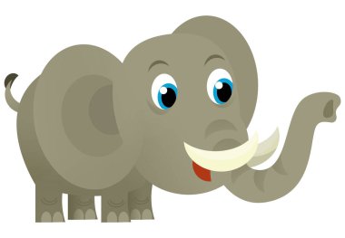 Çizgi filmdeki vahşi hayvan mutlu genç fil beyaz arka planda - çocuklar için illüstrasyon