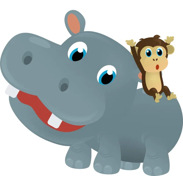 Cartoon Scene Met Gelukkig Tropisch Dier Nijlpaard Nijlpaard Andere Dieren — Stockfoto