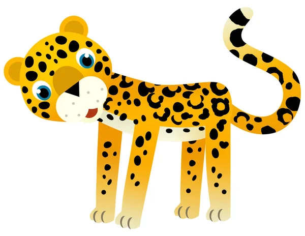 Escena Dibujos Animados Con Feliz Gato Tropical Jaguar Guepardo Sobre —  Fotos de Stock
