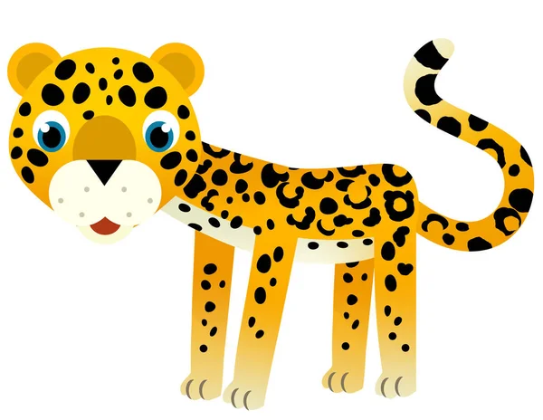 Kreskówka Scena Szczęśliwy Tropikalny Zwierzę Kot Jaguar Gepard Biały Tło — Zdjęcie stockowe