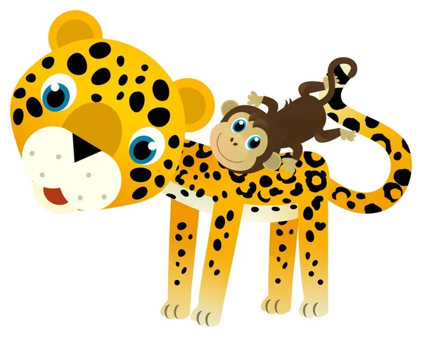 Adegan Kartun Dengan Bahagia Kucing Tropis Jaguar Cheetah Dengan Hewan — Stok Foto