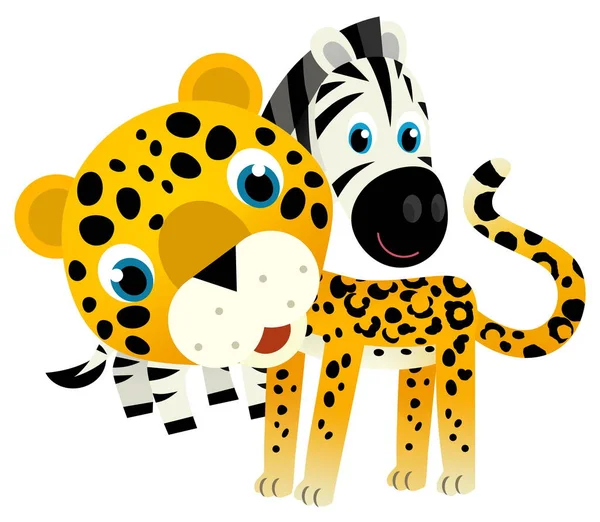 Adegan Kartun Dengan Bahagia Kucing Tropis Jaguar Cheetah Dengan Hewan — Stok Foto
