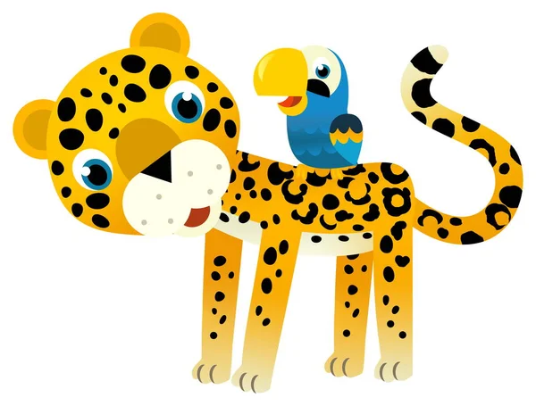 Escena Dibujos Animados Con Feliz Gato Tropical Jaguar Guepardo Con — Foto de Stock