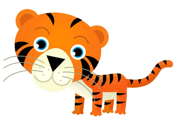卡通片场景 在白色背景图上为孩子们展示快乐的热带猫虎 — 图库照片