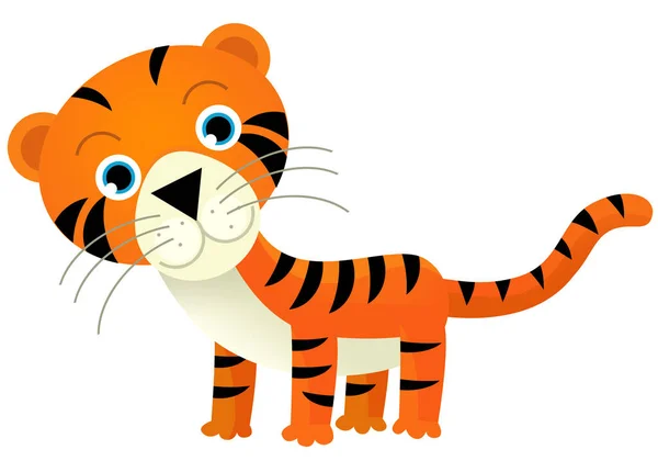 Cartoon Scene Happy Tropical Cat Tiger White Background Illustration Kids — Stock Photo, Image