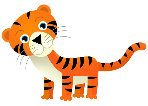 Tecknad Scen Med Glad Tropisk Katt Tiger Vit Bakgrund Illustration — Stockfoto