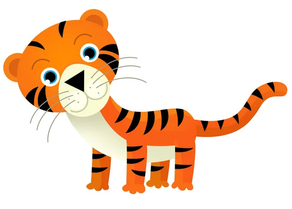 Tecknad Scen Med Glad Tropisk Katt Tiger Vit Bakgrund Illustration — Stockfoto