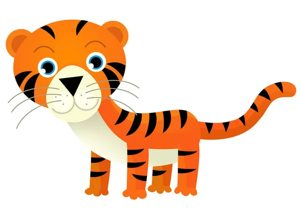 Rajzfilm Jelenet Boldog Trópusi Macska Tigris Fehér Háttér Illusztráció Gyerekeknek — Stock Fotó