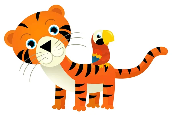 Cena Dos Desenhos Animados Com Tigre Gato Tropical Feliz Outro — Fotografia de Stock