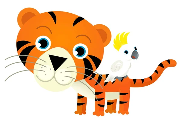 Cena Dos Desenhos Animados Com Tigre Gato Tropical Feliz Outro — Fotografia de Stock