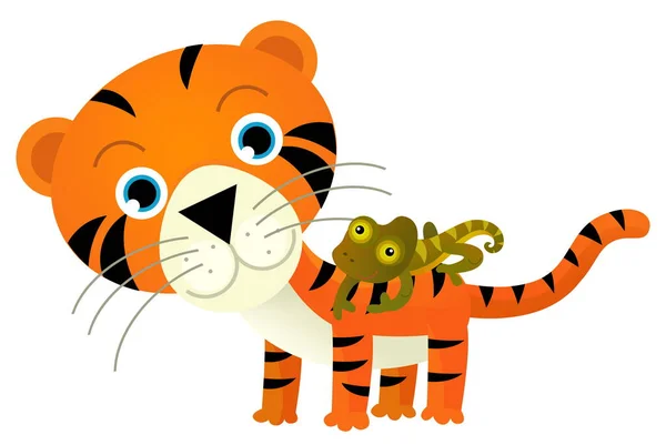 Cartoon Szene Mit Glücklichen Tropischen Katze Tiger Und Andere Tiere — Stockfoto