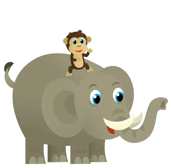 Dibujos Animados Animal Salvaje Elefante Joven Feliz Con Otro Amigo — Foto de Stock