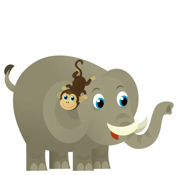 Мультяшна Дика Тварина Щасливий Молодий Слон Іншим Другом Тварини Білому — стокове фото
