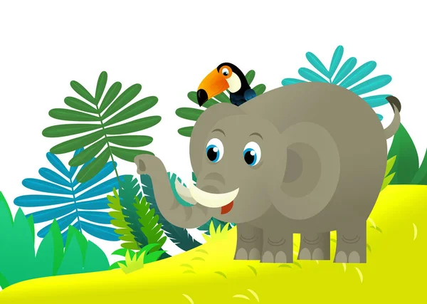 Cartoon Wild Animal Happy Young Elephant Other Animal Friend Jungle — Stock Photo, Image