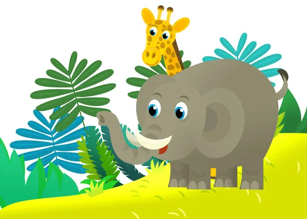 Dibujos Animados Animales Salvajes Elefante Joven Feliz Con Otro Amigo —  Fotos de Stock