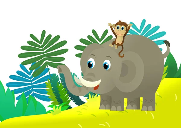 Мультяшна Дика Тварина Щасливий Молодий Слон Іншим Другом Тварини Джунглях — стокове фото