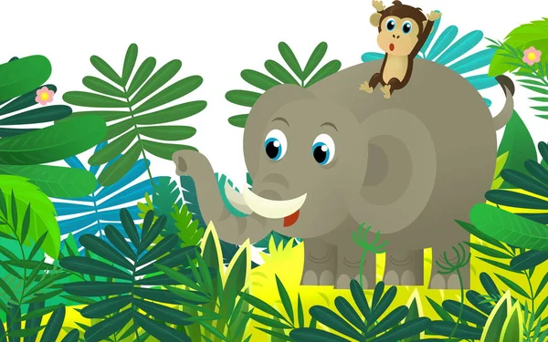 Cartone Animato Animale Selvatico Felice Giovane Elefante Con Altri Amici — Foto Stock