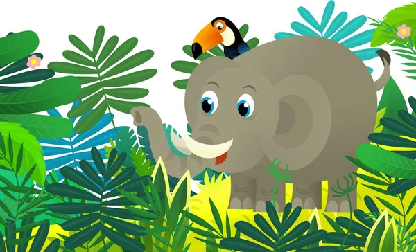 Cartoon Wild Animal Happy Young Elephant Other Animal Friend Jungle — Stock Photo, Image