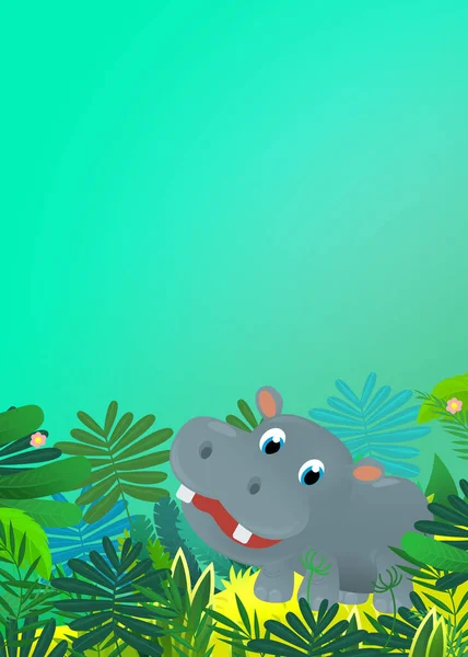 Dibujos Animados Animal Salvaje Feliz Joven Hipopótamo Hipopótamo Con Otro — Foto de Stock