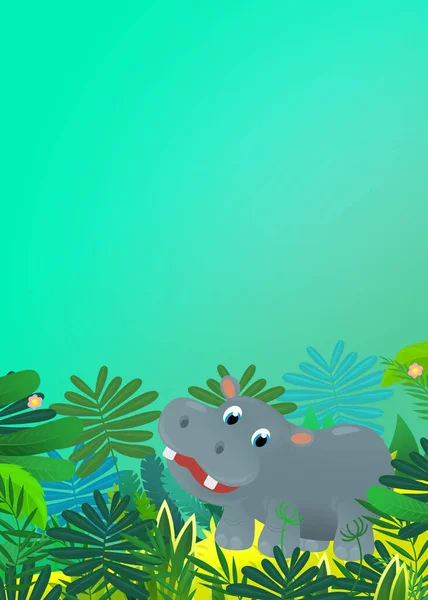 Dibujos Animados Animal Salvaje Feliz Joven Hipopótamo Hipopótamo Con Otro — Foto de Stock