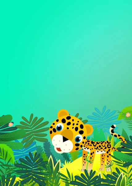 Cartoon Scene Met Gelukkig Tropisch Dier Kat Jaguar Cheeta Jungle — Stockfoto