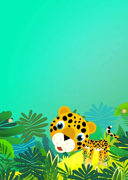 Tegneserie Scene Med Glade Tropiske Dyr Kat Jaguar Gepard Junglen - Stock-foto