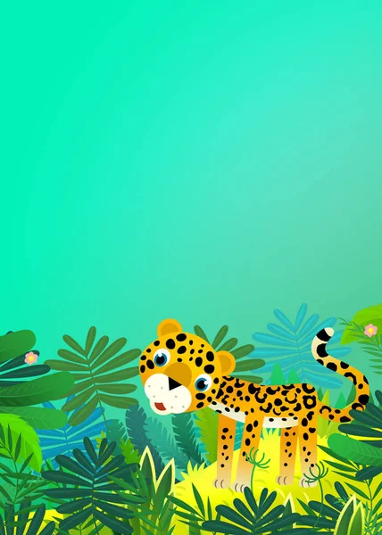 Tecknad Scen Med Glada Tropiska Djur Katt Jaguar Gepard Djungeln — Stockfoto