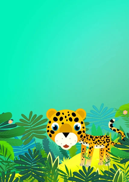 Kreslené Scény Šťastný Tropické Zvíře Kočka Jaguár Gepard Džungli Ilustrace — Stock fotografie